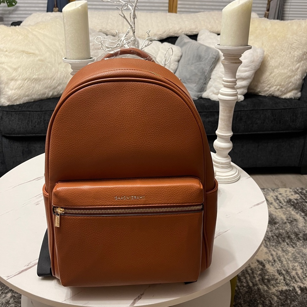 ISAAC MIZRAHI LIVE! Faux Pebble Leather Backpack in Cognac - Picture 2 of 12